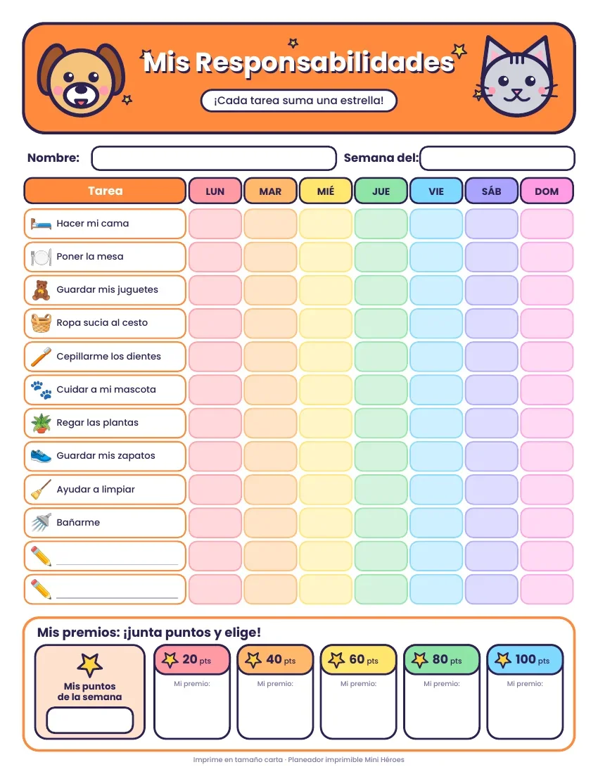 Tabla semanal a color